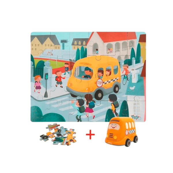 Camión escolar con rompecabezas