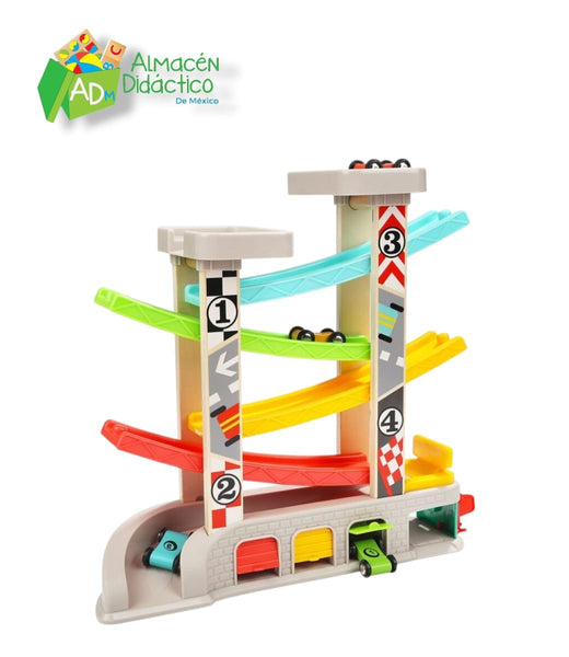 PISTA DE CARROS CON GARAGE 4 RAMPAS