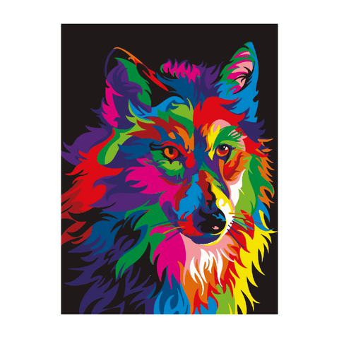 PINTA POR NUMERO - LOBO MULTICOLOR