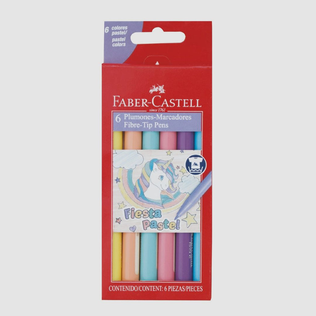 PLUMONES FIESTA 45 COLOR PASTEL CON 6 PLUMONES - FABER CASTELL